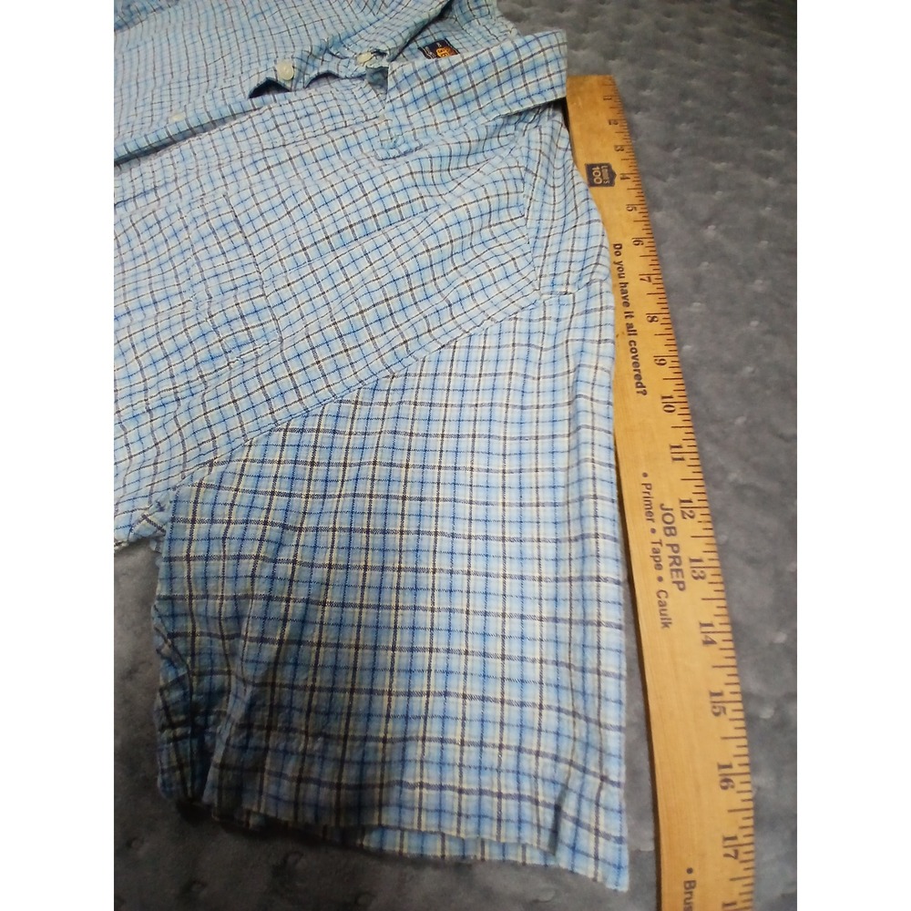 Route 66 Mens Blue Plaid Linen Blend Short Sleeve Button Down Shirt Large - Picture 5 of 6